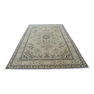 1940s Antique Persian Large Beige Natural Wool Rug