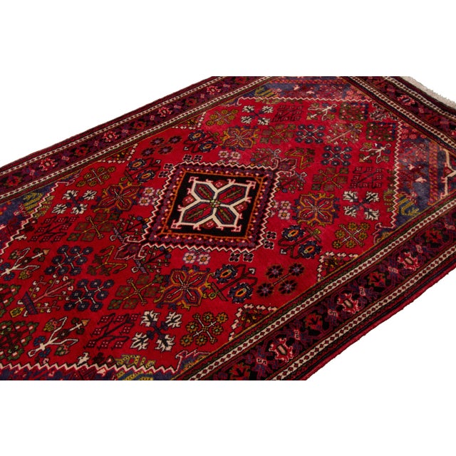 Vintage Persian Joshegan Handmade Red Medallion Wool Rug For Sale In New York - Image 6 of 9