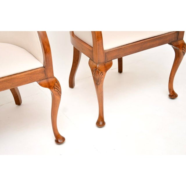 Antique Queen Anne Style Walnut Tub Armchairs, 1920, Set of 2 For Sale - Image 11 of 12
