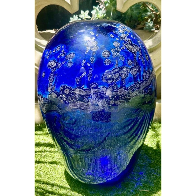 Glass Rare Large Kent F. Ipsen Cobalt Blue Studio Glass Vase, Signed & Dated 1977 – Richmond Va • 15¼" For Sale - Image 7 of 18