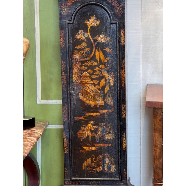 Black George III Chinoiserie Lacquered Longcase Clock by Joseph Fordham of Braintree For Sale - Image 8 of 10