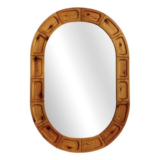 Brutalist Scandinavian Pine Mirror, 1960s For Sale