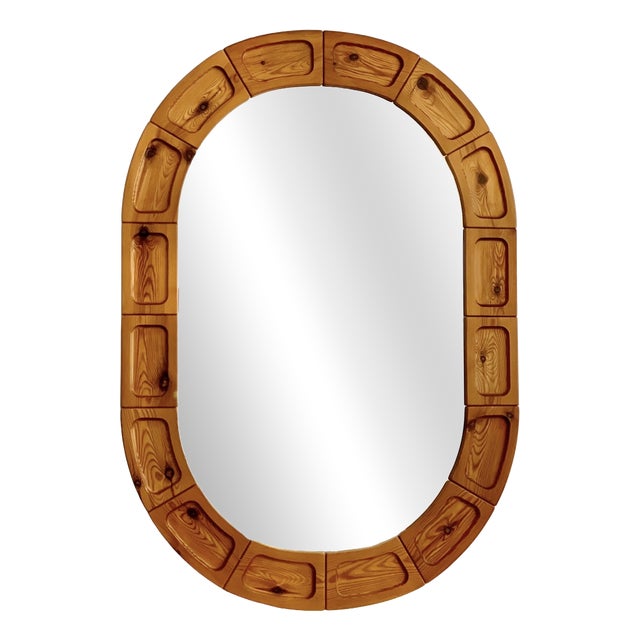 Brutalist Scandinavian Pine Mirror, 1960s For Sale