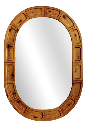 Brutalist Scandinavian Pine Mirror, 1960s