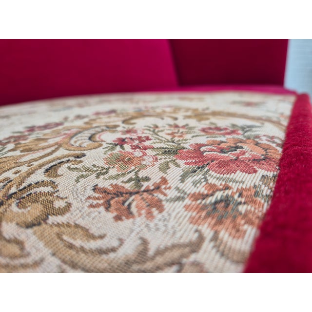 Danish Drop Arm Spanish Sofa in Cherry Red Furniture Velour, 1970s For Sale - Image 13 of 18
