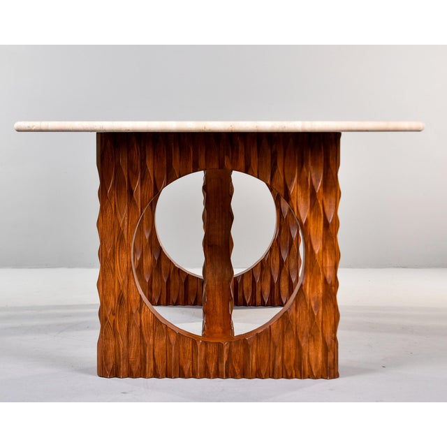 Italian Dining Table With Brutalist Style Carved Legs and Travertine Top For Sale - Image 10 of 11