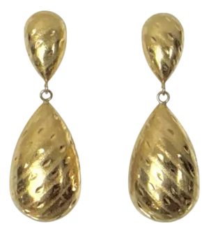 14k Yellow Gold Textured Drop Earrings