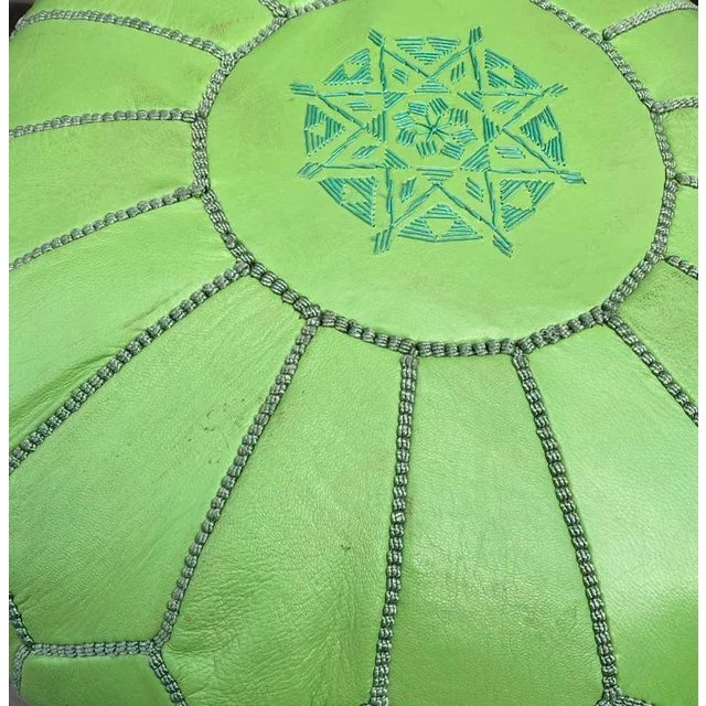 Late 20th Century Moroccan Embroidered Pistachio Pouf For Sale - Image 4 of 7