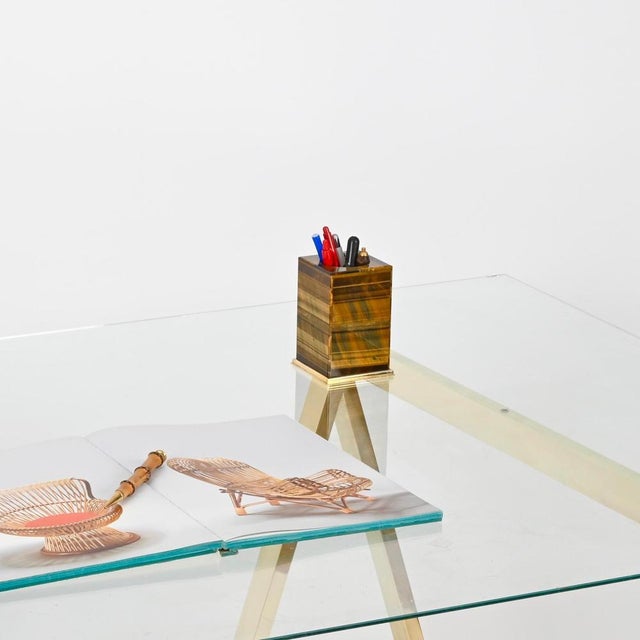 Italian Tiger's Eye and Gilt 800 Silver Desk Pen Holder by Mazzetti Milano, 1950 For Sale - Image 4 of 13