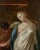 An 18th century French Louis XVI style trumeau mirror with a large painting depicting Thetis at the Forge of Hephaestus...