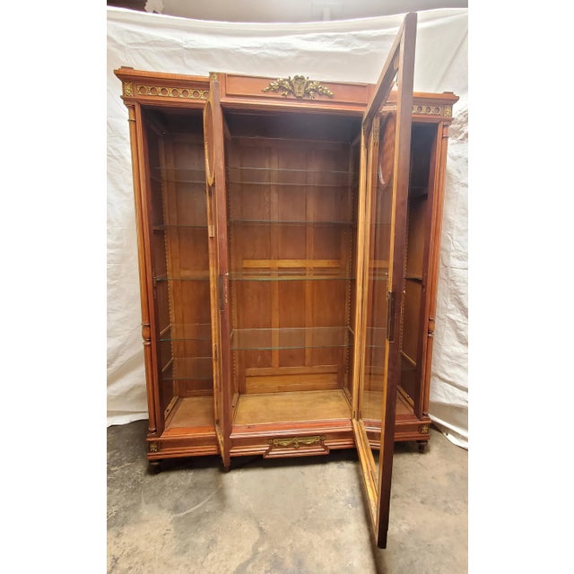 Antique French Inlaid & Ormolu Mounted Display China Cabinet Display Breakfront For Sale - Image 10 of 13