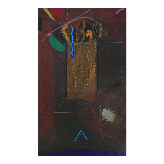 Vintage 1970s Astract Pillar Painting in Earth Tones For Sale