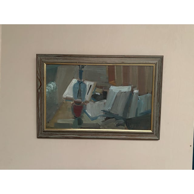 Original Vintage Swedish Oil on Canvas – “Vase and Books” by Gösta Stawåsen – Signed – Framed – 76 × 51 cm (29.9" × 20.1")...