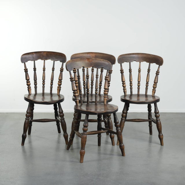 Antique English Wooden Windsor Bistro Chairs, 1800s, Set of 4 For Sale - Image 15 of 15