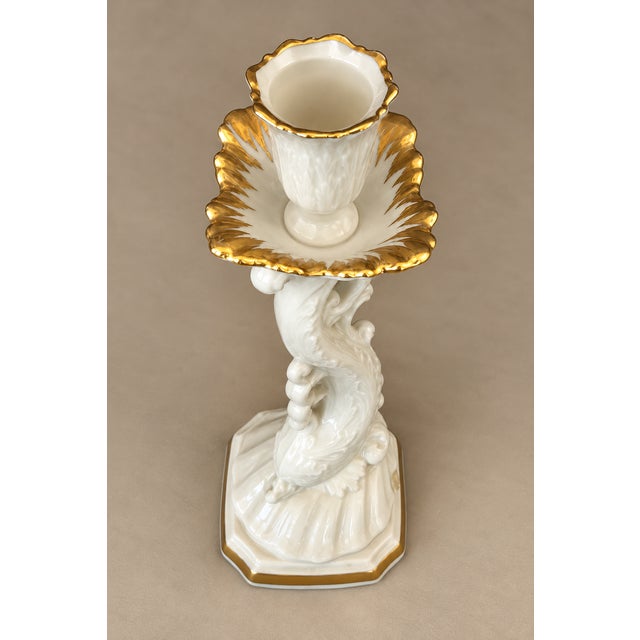 Mid 20th Century 20th Century Lenox Chinoiserie Cream and Gold Asian Koi Dolphin Porcelain Candlesticks- A Pair For Sale - Image 5 of 7