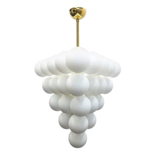 21st Century Italian Grappolo Polished Brass Matte White Murano Glass Chandelier by Fabio LTD For Sale