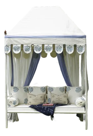 Coastal Blue & White Floral Block Print Garden Daybed