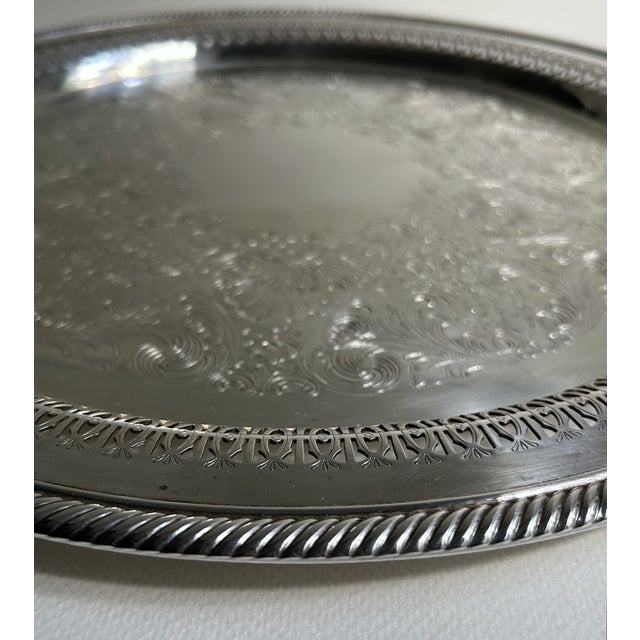 Mid 20th Century Wm Rogers Larger Silver Plate Round Serving Tray For Sale In New York - Image 6 of 18