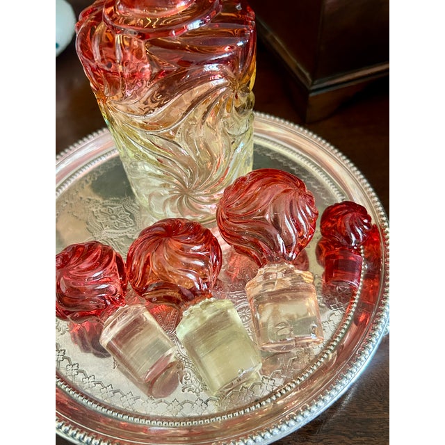 Early 20th Century Antique Baccarat Rose Tienté Pinwheel Perfume Bottles – Set of Four For Sale - Image 5 of 10