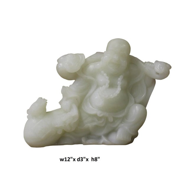 Stone Chinese Oriental White Stone Carved Happy Buddha Statue Figure For Sale - Image 7 of 8