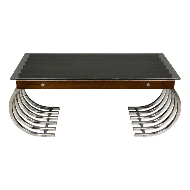 Wood, Chrome & Smoked Glass Side Coffee Table, Italy, 1970s For Sale