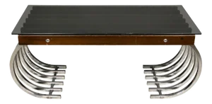 Wood, Chrome & Smoked Glass Side Coffee Table, Italy, 1970s