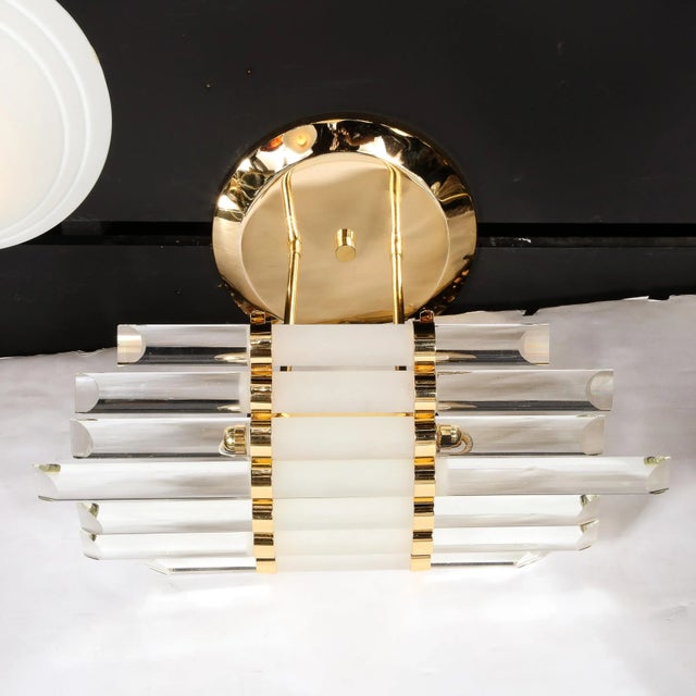 Mid-Century Modernist Skyscraper Style Glass Rod Chandelier With Brass Fittings For Sale - Image 9 of 11