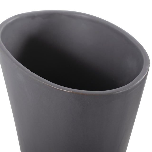 Asymmetrical Charcoal Gray Contemporary Ceramic Short Vase For Sale In Chicago - Image 6 of 6