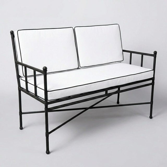 Mediterranean Neoclassical Turkish Powder-Coated Iron Settee With Custom Tailored Cushions For Sale - Image 3 of 9
