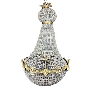 1970s French Louis XVI Gold Bronze Crystal Chandelier For Sale