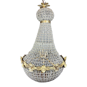 1970s French Louis XVI Gold Bronze Crystal Chandelier