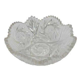 Vintage Cut Glass Starburst Serving Bowl With Scalloped Rim For Sale