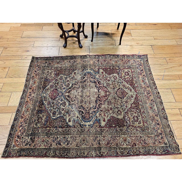 19th Century Kerman Lavar Rug, Hand-Knotted Wool, Floral Pattern, Ivory & Red, 4x5 For Sale - Image 9 of 18