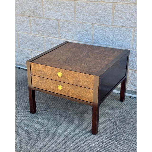 Mid-Century Modern Mid-Century Burl Wood Nightstand by Century Furniture With Brass Pulls For Sale - Image 3 of 12
