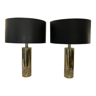 1970s Pierre Cardin Signature Brass Columnar Table Lamps a Pair For Sale