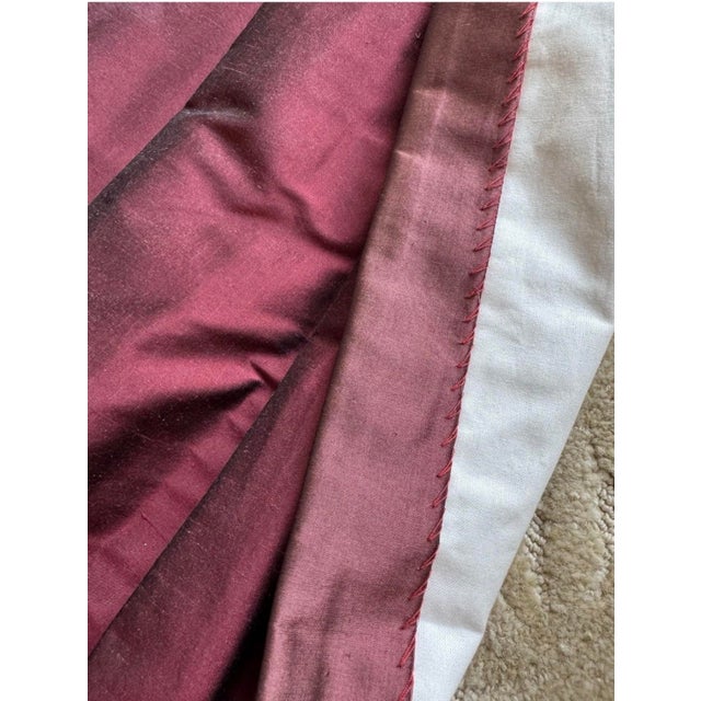 Textile Custom Made Designer Silk Deep Red Wine Drapery Panels Pair Pinch Pleat – Flannel Interlined, Lined For Sale - Image 7 of 7
