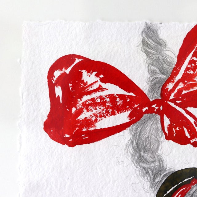 Red Bow II - Original High Fashion Couture Watercolor on Paper in Gold Frame by Carlos Gamez De Francisco For Sale In Los Angeles - Image 6 of 8