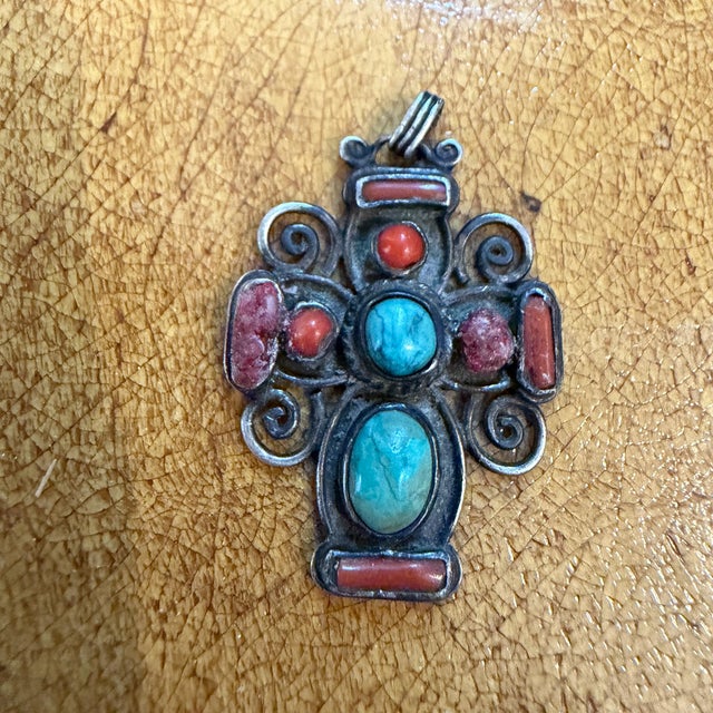 Matilde Poulat Matl Mexican Silver and Turquoise Cross Pendant For Sale - Image 9 of 15
