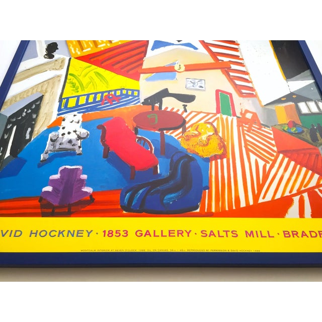 Wood David Hockney Vintage 1988 " Montcalm Interior at Seven O' Clock " Framed Lithograph Print Collector's Pop Art Poster For Sale - Image 7 of 13