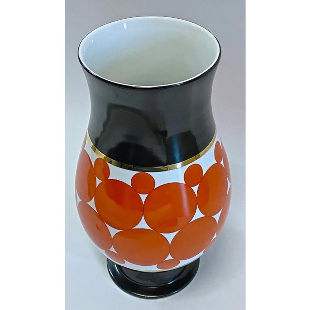 Vintage French Art Deco style porcelain circles vase. Marked "(indecipherable) de Luca, Paris" on the underside.