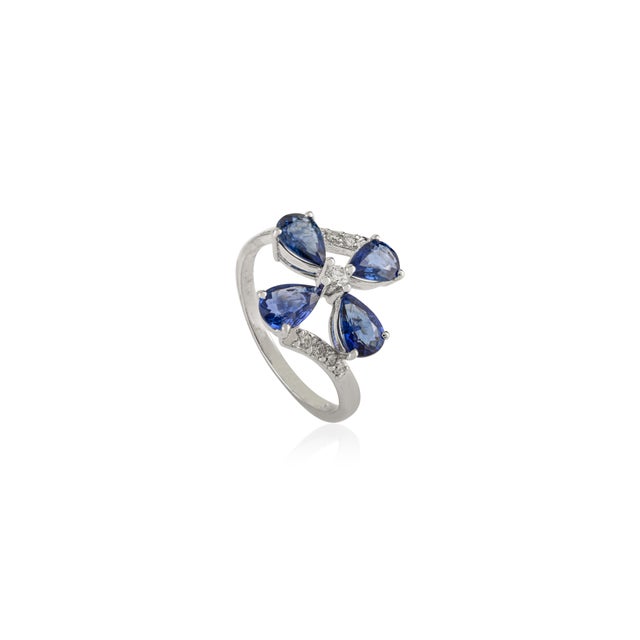 14k Gold 1.58 Ct Floral Sapphire Diamond Bypass Art Deco Ring Size 7 For Sale - Image 4 of 15