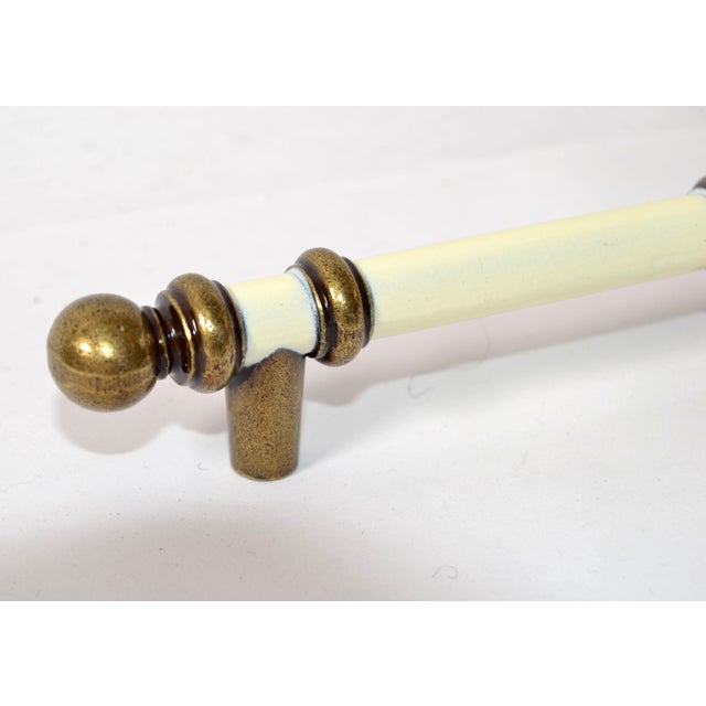 Beige Set of 5 Mid-Century Modern Brass Beige Enamel Drawer Cabinet Dresser Pulls Hardware For Sale - Image 8 of 12