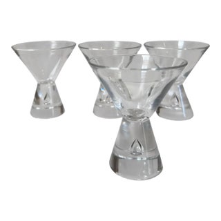 1950s Set of 4 Steuben Art Deco Crystal Trumpet Cocktail Stems For Sale