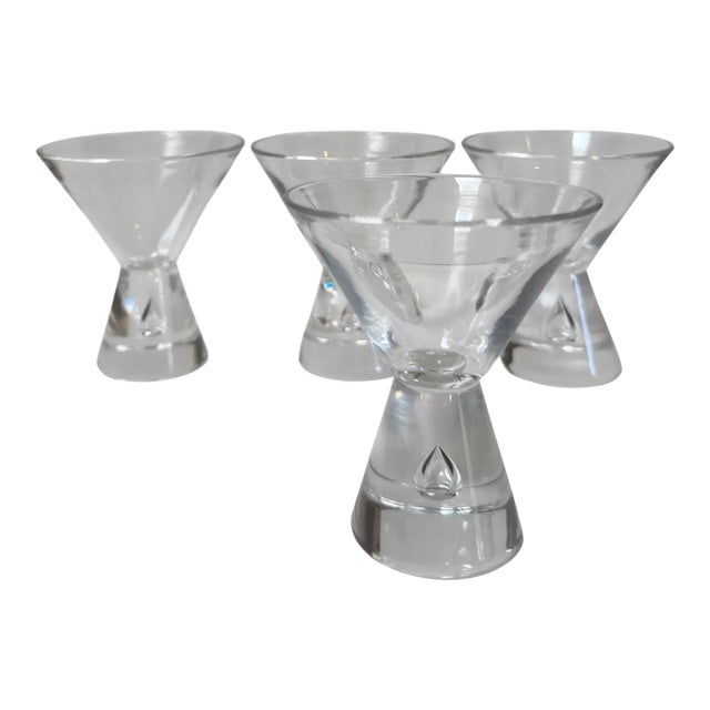 1950s Set of 4 Steuben Art Deco Crystal Trumpet Cocktail Stems For Sale