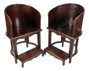 Set of Art of Asia Wooden Dignitary Armchairs with Footrests