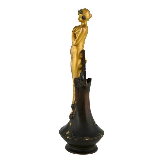 Art Nouveau Bronze Lady with Flowers Vase by Charles Korschann, 1900s For Sale - Image 6 of 11
