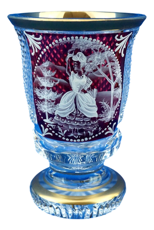 Cut Crystal Goblet Vase with Glass Paste Lady attributed to Val Saint Lambert, Belgium, 19th Century