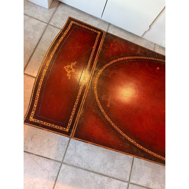 Mid 20th Century English Regency Style Leather Top Drop Leaf Game Table With Tooled Gilt Decoration For Sale In Miami - Image 6 of 17