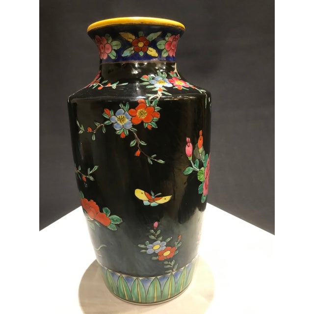 Vintage Large Chinoiserie Asian Vase Famille Bird Flower Butterfly For Sale - Image 9 of 12