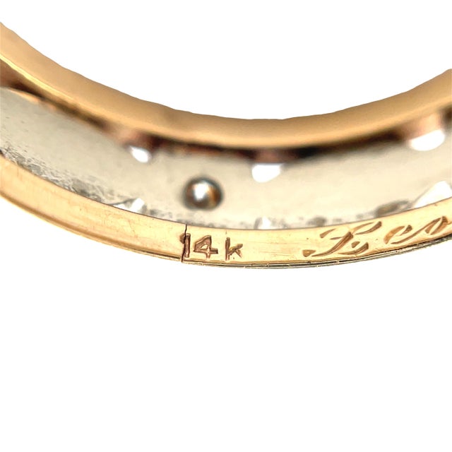 Metal Vintage 14k Two Tone Gold Diamond Milgrain Ring, Size 4.75 For Sale - Image 7 of 10